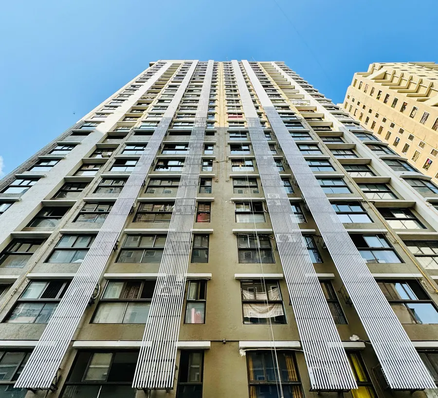 Exterior UPVC fin bay on high-rise